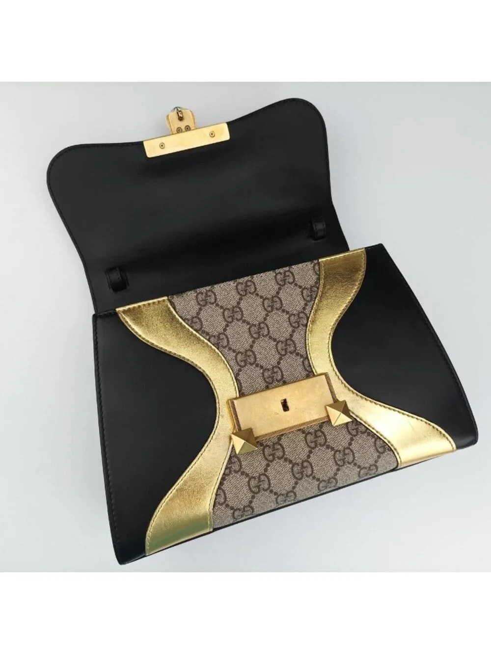 Gucci Ojiride Beige Gold Black Canvas Leather Shoulder